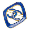 Chanel CC Logo Vintage Diamond Brooch 93 Gold Blue Plated