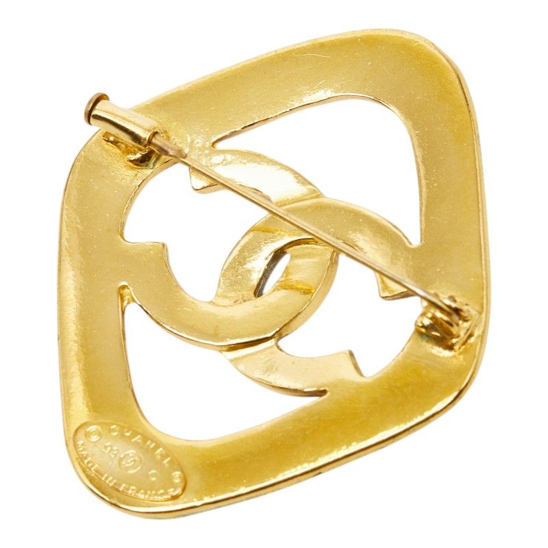Chanel CC Logo Vintage Diamond Brooch 93 Gold Blue Plated — view 2