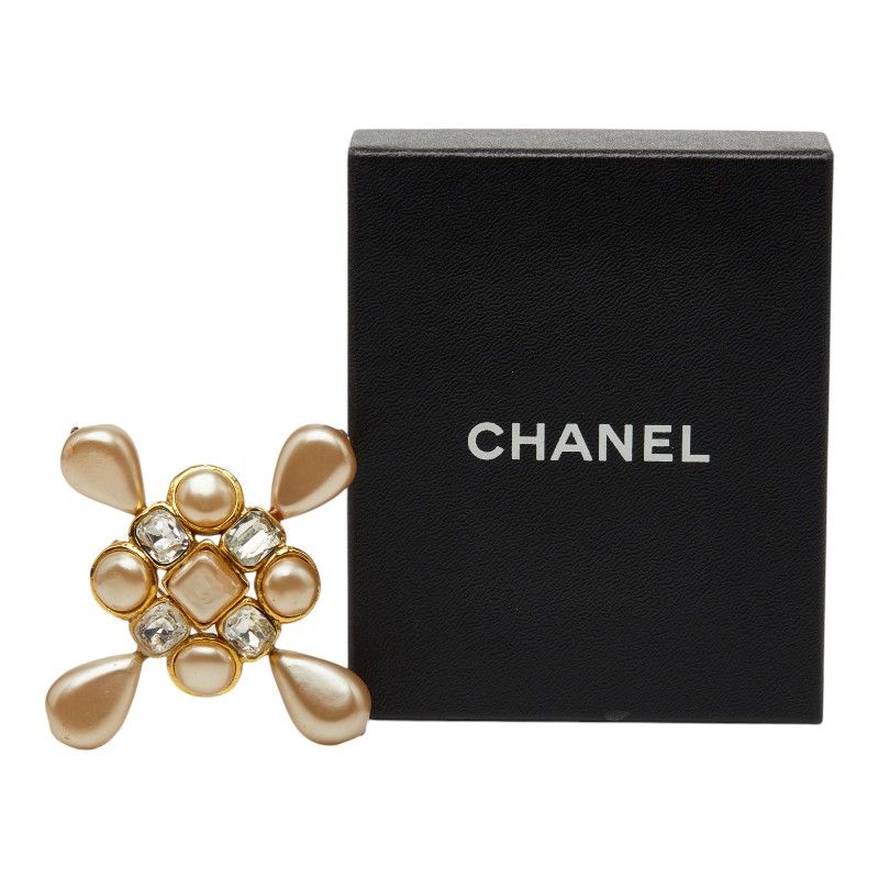 Chanel Vintage Brooch Gold Plated Faux Pearl Bijuu — view 5