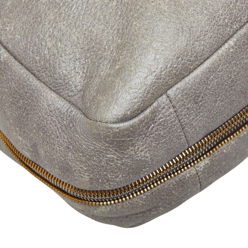 Prada Logo Tote Shoulder Bag 2-Way Silver Gray Leather — view 5
