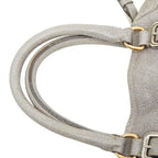 Prada Logo Tote Shoulder Bag 2-Way Silver Gray Leather — view 8