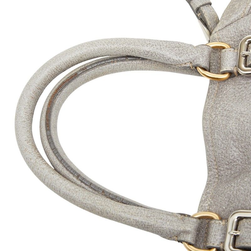 Prada Logo Tote Shoulder Bag 2-Way Silver Gray Leather — view 8
