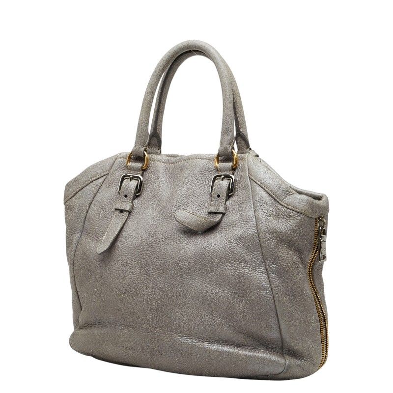 Prada Logo Tote Shoulder Bag 2-Way Silver Gray Leather — view 2