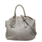 Prada Logo Tote Shoulder Bag 2-Way Silver Gray Leather