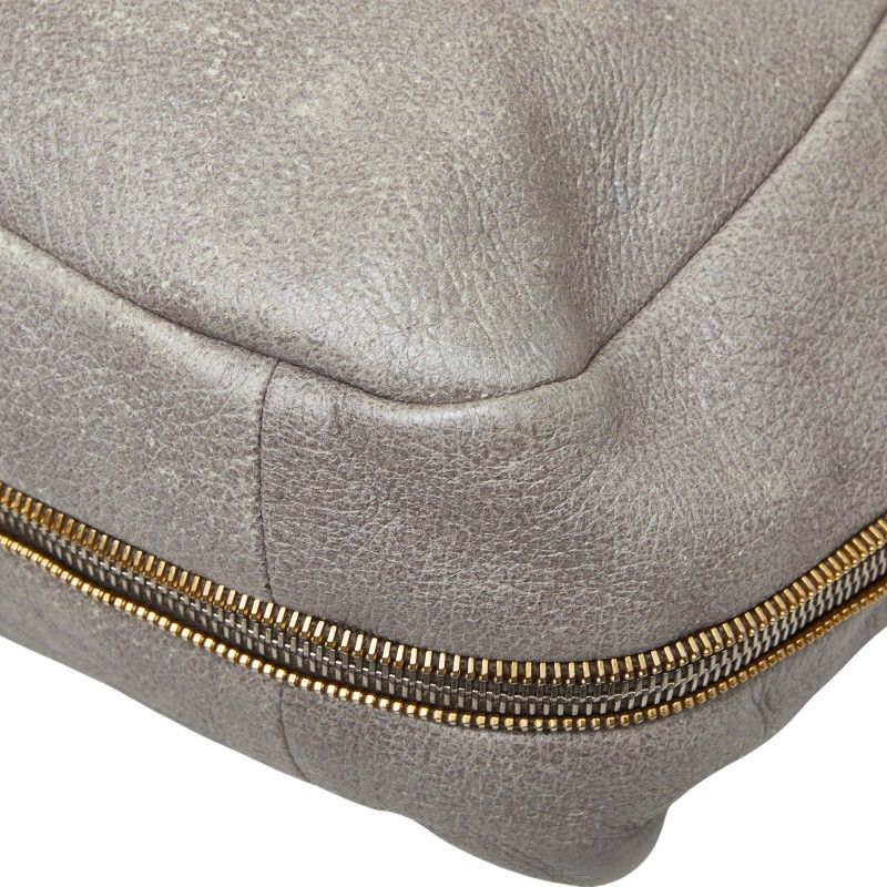 Prada Logo Tote Shoulder Bag 2-Way Silver Gray Leather — view 4