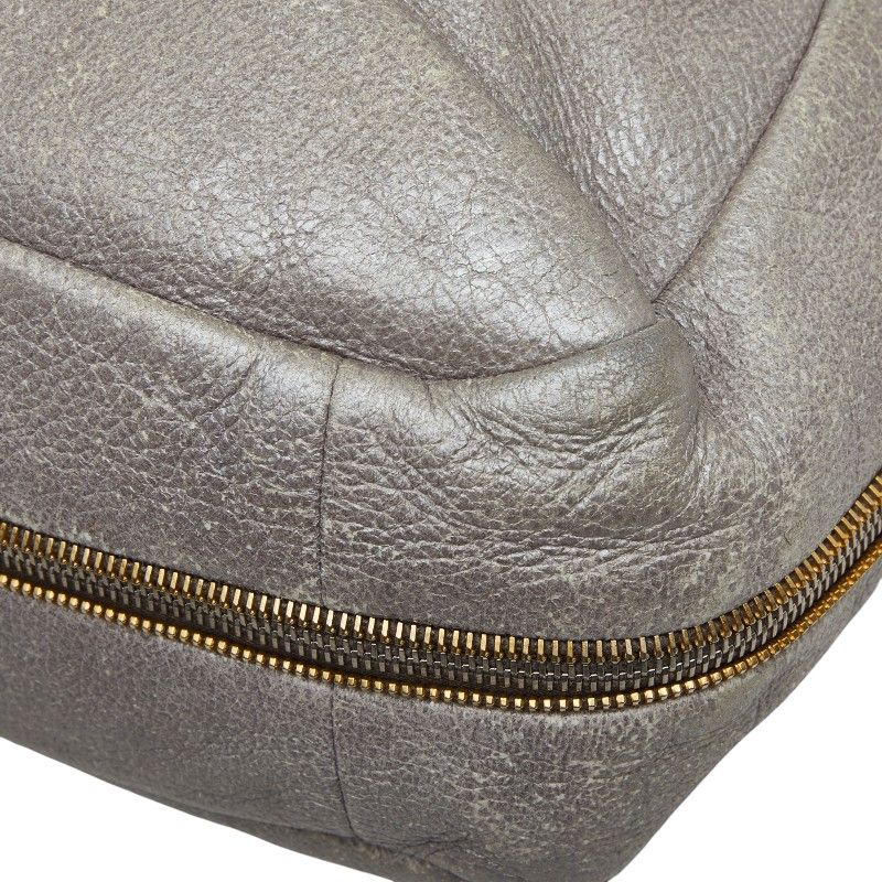 Prada Logo Tote Shoulder Bag 2-Way Silver Gray Leather — view 6