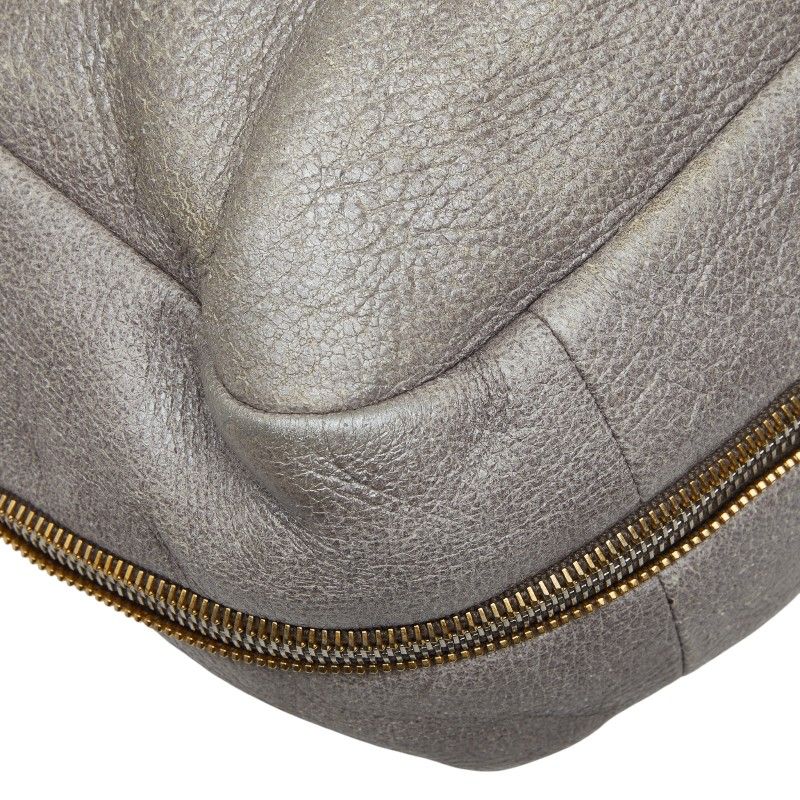 Prada Logo Tote Shoulder Bag 2-Way Silver Gray Leather — view 7