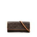 Louis Vuitton Monogram Pochette Twin GM Crossbody Shoulder Bag Brown Leather