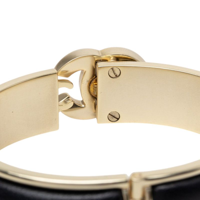 Chanel CC Logo Turnlock Bangle Bracelet Gold Black Plated Lambskin — view 4