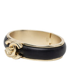 Chanel CC Logo Turnlock Bangle Bracelet Gold Black Plated Lambskin — view 2
