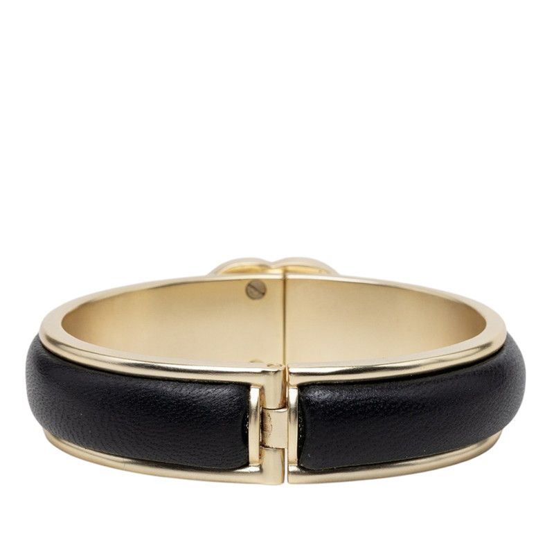 Chanel CC Logo Turnlock Bangle Bracelet Gold Black Plated Lambskin — view 3