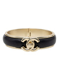 Chanel CC Logo Turnlock Bangle Bracelet Gold Black Plated Lambskin