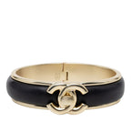 Chanel CC Logo Turnlock Bangle Bracelet Gold Black Plated Lambskin