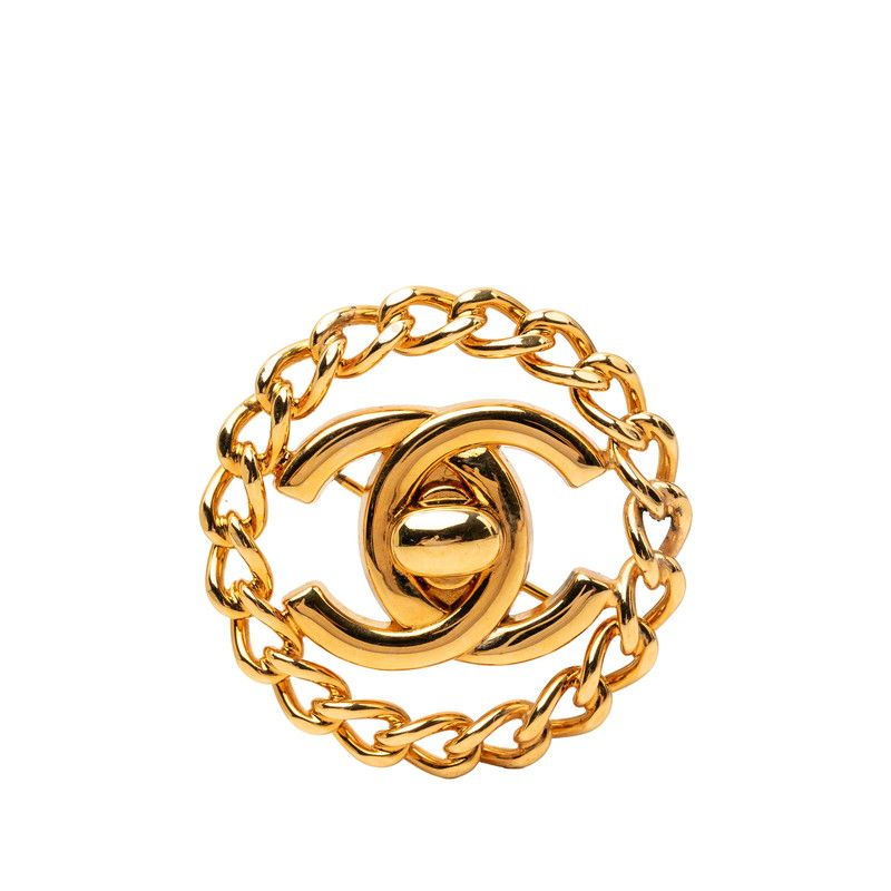 Chanel CC Logo Turnlock Chain Motif Brooch Gold Plated