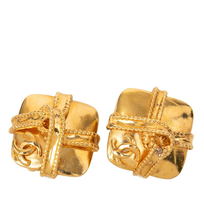 Chanel Vintage CC Logo Diamond Earrings Gold