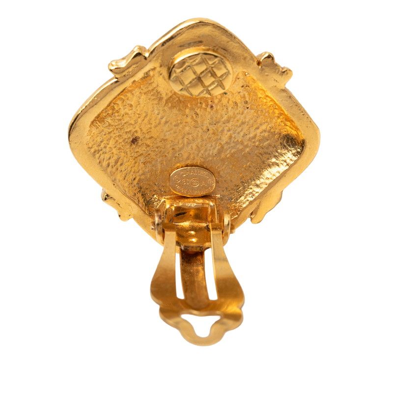 Chanel Vintage CC Logo Diamond Earrings Gold — view 3