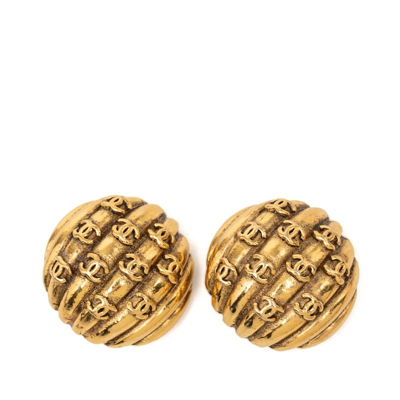 Chanel Vintage CC Logo Earrings Gold Plated