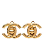 Chanel Vintage CC Logo Turnlock Motif Earrings Gold Plated