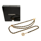Chanel Vintage CC Logo Triple Strand Chain Belt Gold Black Plated Leather — view 4