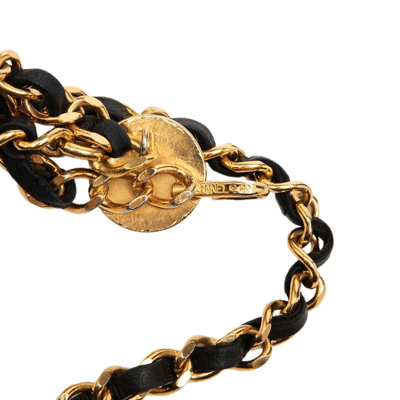 Chanel Vintage CC Logo Triple Strand Chain Belt Gold Black Plated Leather — view 3
