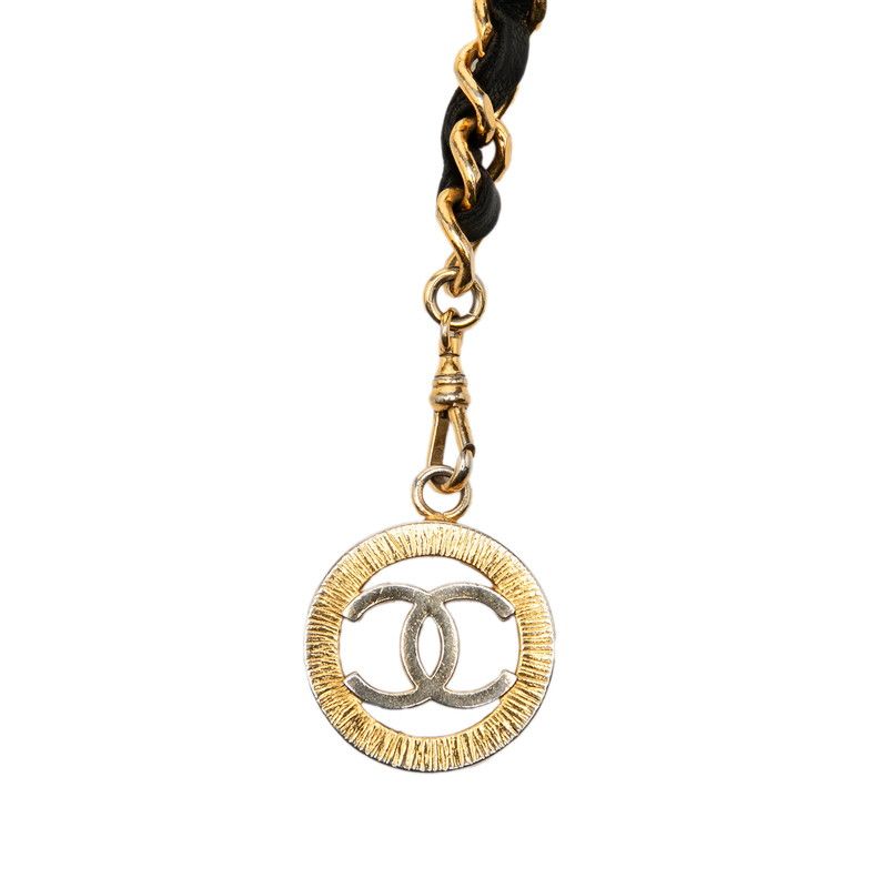 Chanel Vintage CC Logo Triple Strand Chain Belt Gold Black Plated Leather — view 2