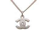 Chanel CC Logo Necklace Silver Metal Rhinestone — view 2