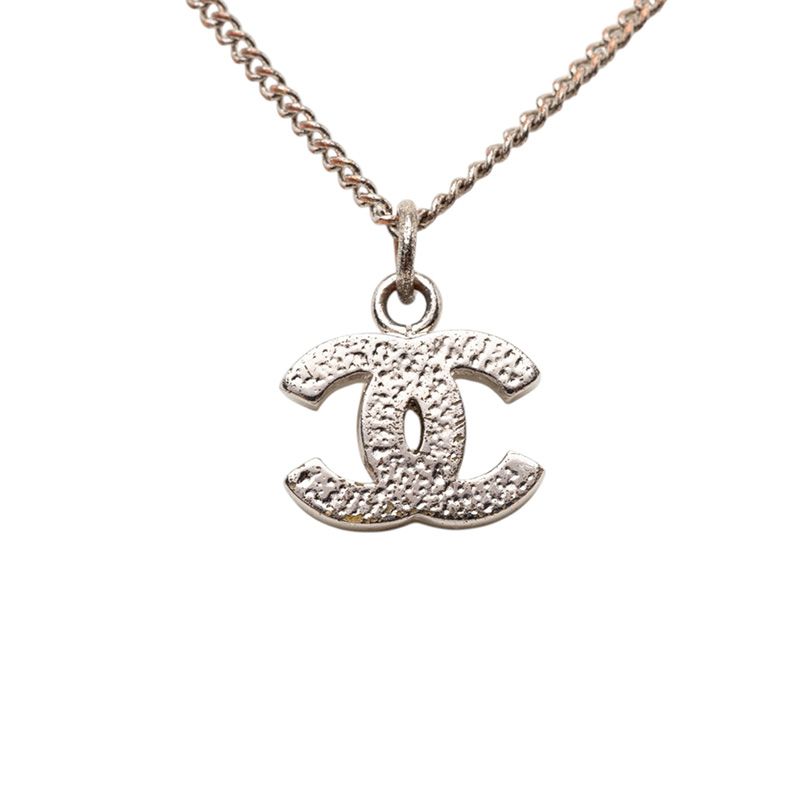 Chanel CC Logo Necklace Silver Metal Rhinestone — view 2
