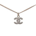 Chanel CC Logo Necklace Silver Metal Rhinestone