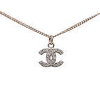 Chanel CC Logo Necklace Silver Metal Rhinestone