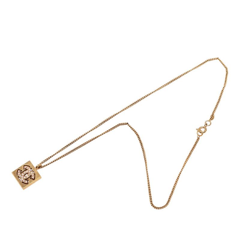 Chanel CC Logo Necklace Gold Pink Plated Rhinestone — view 3