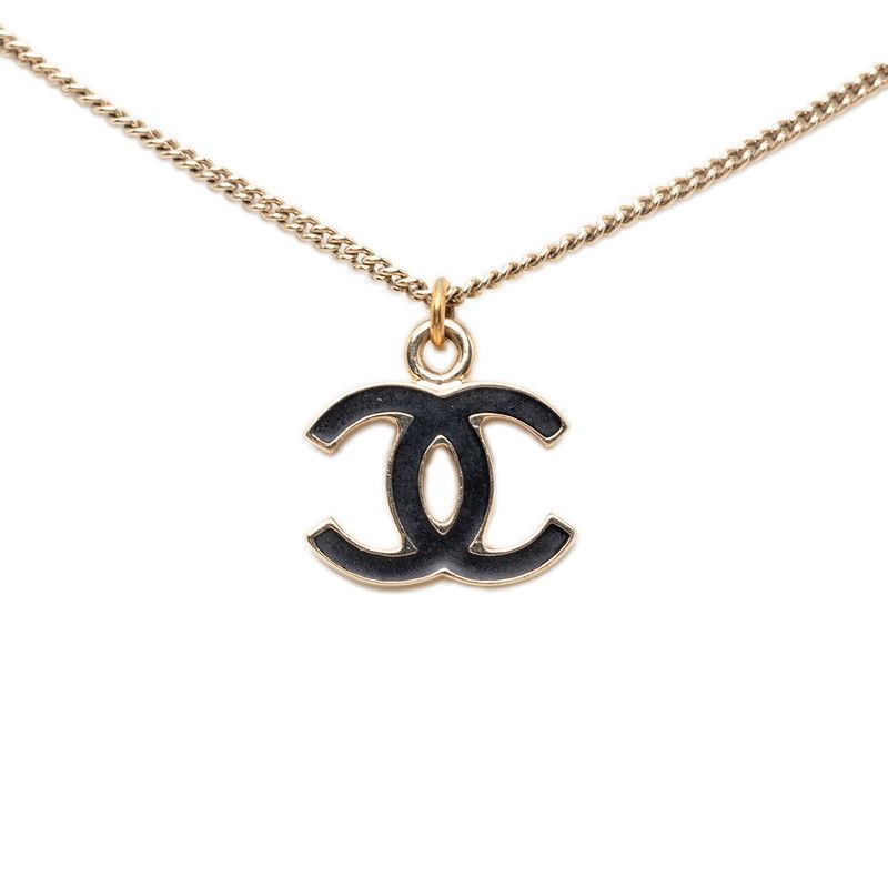 Chanel Vintage CC Logo Necklace Gold Black Plated — view 2
