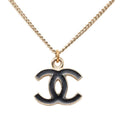 Chanel Vintage CC Logo Necklace Gold Black Plated