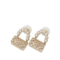 Chanel Vintage Quilted CC Logo Bag Motif Earrings Gold Plated Faux Pearl