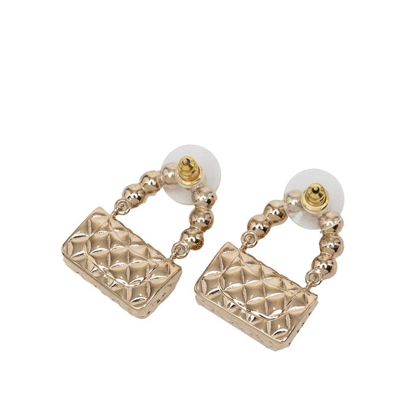 Chanel Vintage Quilted CC Logo Bag Motif Earrings Gold Plated Faux Pearl — view 2