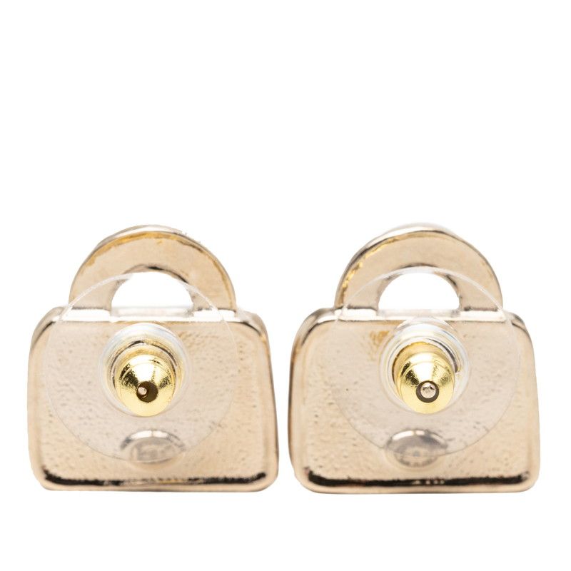 Chanel CC Logo Bag Motif Earrings Gold Pink Plated Rhinestone — view 2