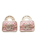 Chanel CC Logo Bag Motif Earrings Gold Pink Plated Rhinestone
