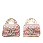 Chanel CC Logo Bag Motif Earrings Gold Pink Plated Rhinestone