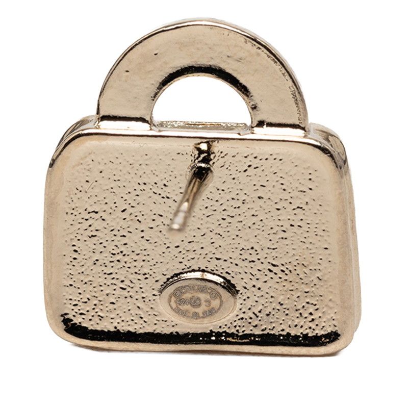 Chanel CC Logo Bag Motif Earrings Gold Pink White Plated Rhinestone — view 3