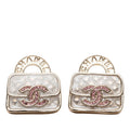 Chanel CC Logo Bag Motif Earrings Gold Pink White Plated Rhinestone