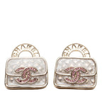Chanel CC Logo Bag Motif Earrings Gold Pink White Plated Rhinestone