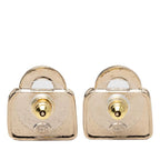 Chanel CC Logo Bag Motif Earrings Gold Pink White Plated Rhinestone — view 2