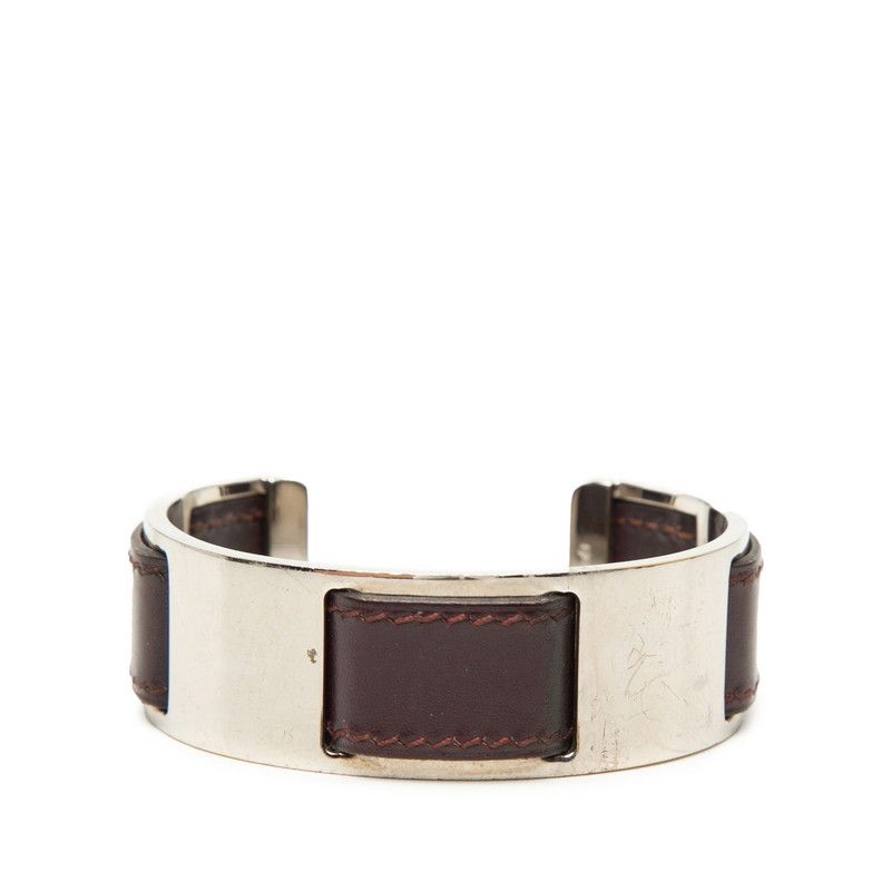 Hermes Bangle Silver Purple Metal Leather 1- Bracelet