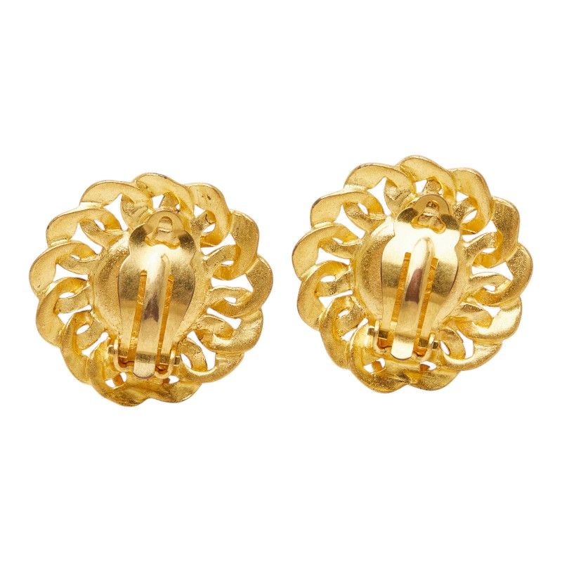 Chanel CC Logo Vintage Round Earrings 96 Gold Brown Plated Tiger — view 3
