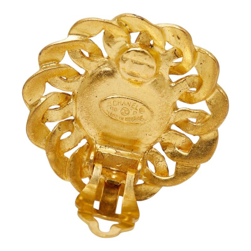 Chanel CC Logo Vintage Round Earrings 96 Gold Brown Plated Tiger — view 4
