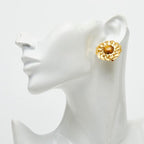 Chanel CC Logo Vintage Round Earrings 96 Gold Brown Plated Tiger — view 5
