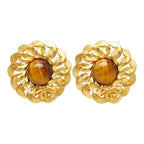 Chanel CC Logo Vintage Round Earrings 96 Gold Brown Plated Tiger — view 2