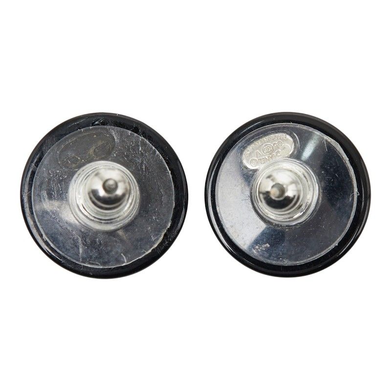Chanel CC Logo Round Stud Earrings 05 Black Plastic Rhinestone — view 3