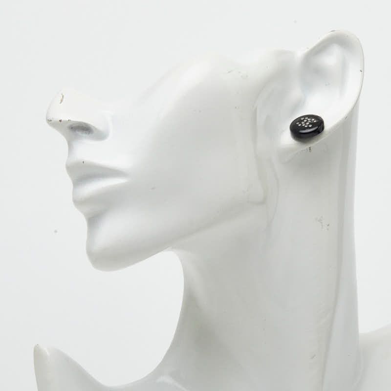 Chanel CC Logo Round Stud Earrings 05 Black Plastic Rhinestone — view 6