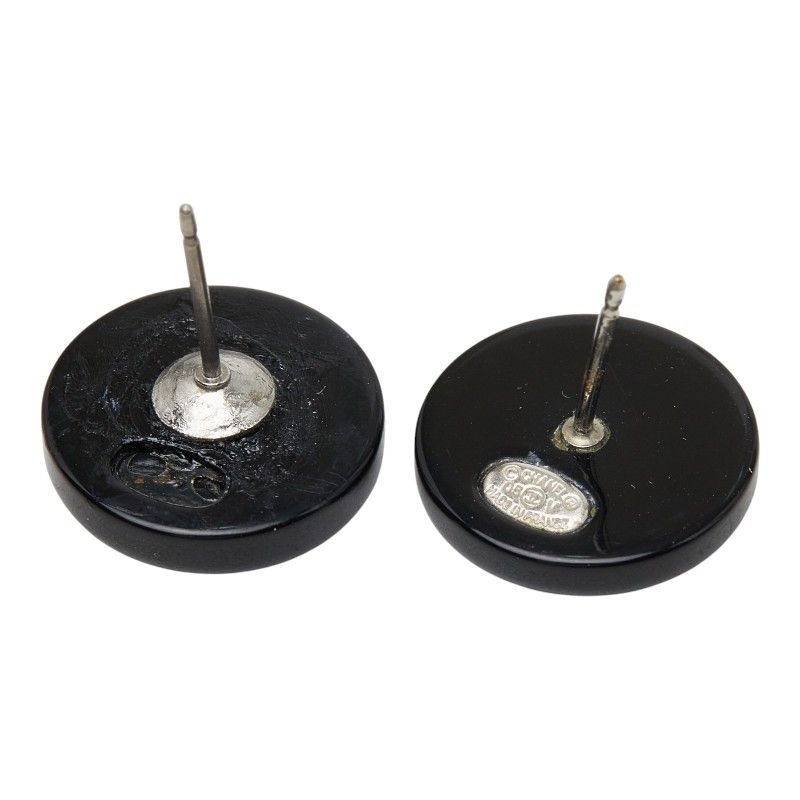 Chanel CC Logo Round Stud Earrings 05 Black Plastic Rhinestone — view 4