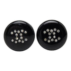 Chanel CC Logo Round Stud Earrings 05 Black Plastic Rhinestone — view 2